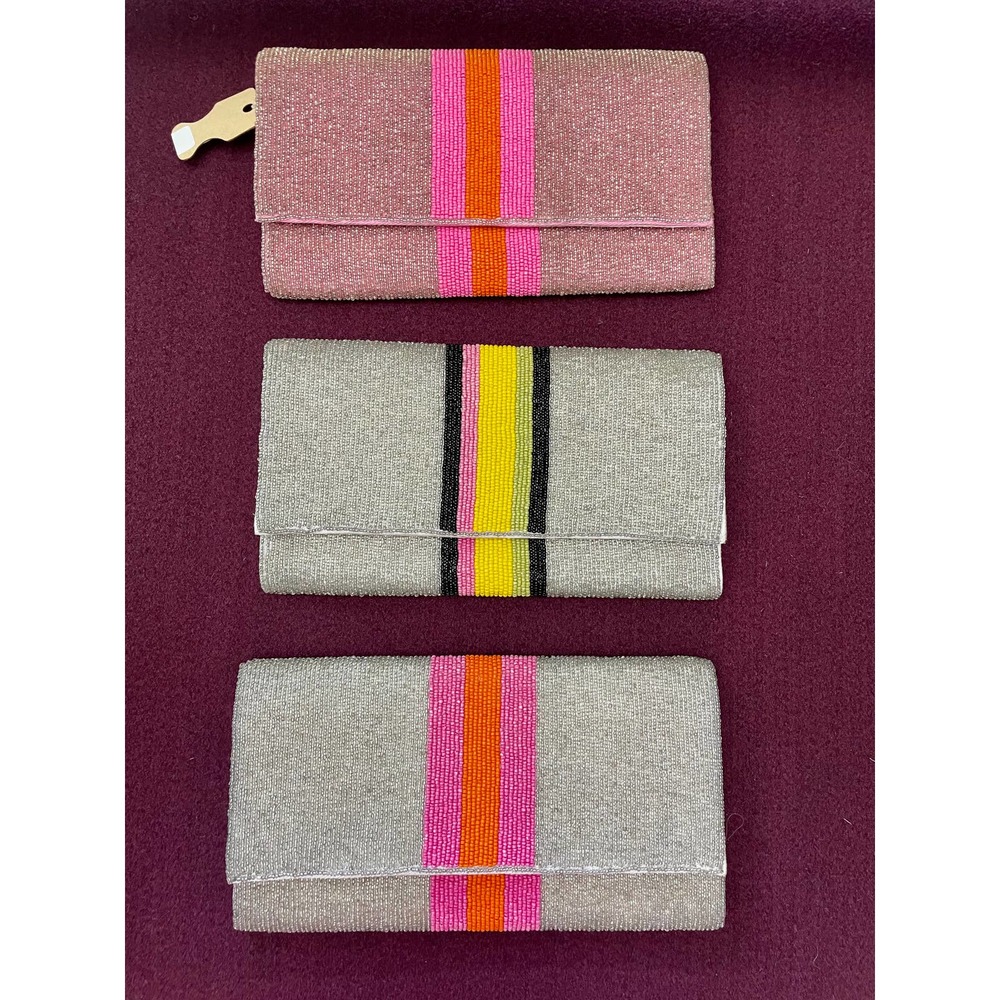 Striped beaded clutch purse